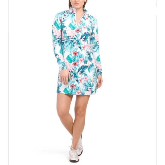 NWT Tommy Bahama Tropical Print UPF 50 Long Sleeve Golf & Tennis Dress, S - Picture 1 of 9